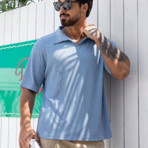 DAZY Chemise polo décontractée à manches courtes de couleur unie pour hommes, idéale pour les déplacements, été