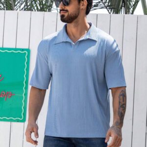 DAZY Chemise polo décontractée à manches courtes de couleur unie pour hommes, idéale pour les déplacements, été