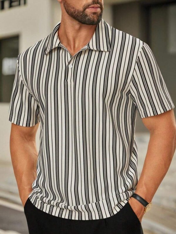 HIMLAND Polo à manches courtes tricoté rayé casual pour hommes – Image 2