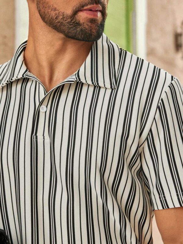 HIMLAND Polo à manches courtes tricoté rayé casual pour hommes – Image 4
