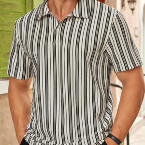 HIMLAND Polo à manches courtes tricoté rayé casual pour hommes