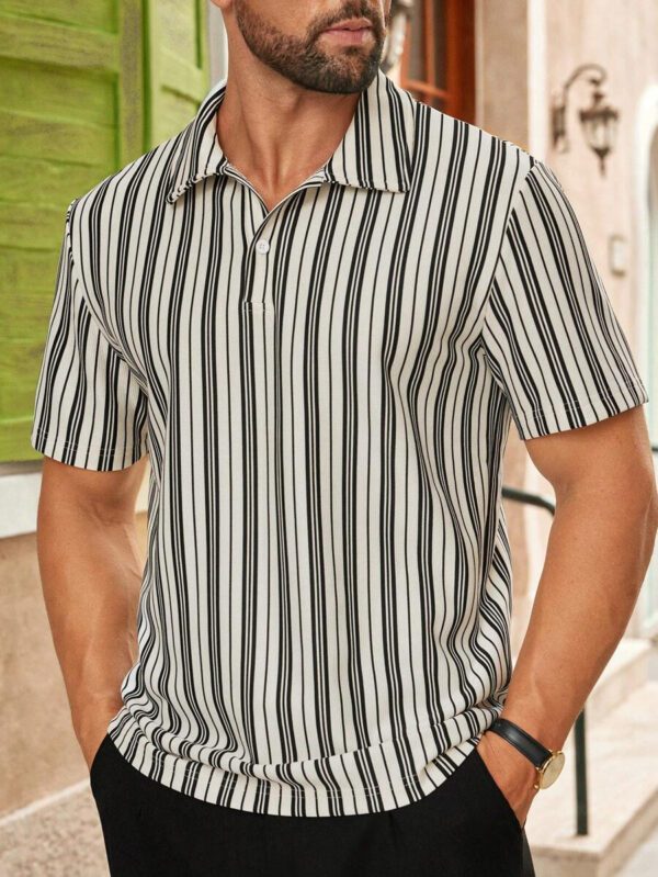 HIMLAND Polo à manches courtes tricoté rayé casual pour hommes – Image 6