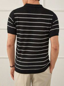 RueChic Polo à demi-zip régulier pour homme tricoté avec rayures texturées – Image 3
