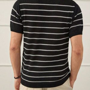 RueChic Polo à demi-zip régulier pour homme tricoté avec rayures texturées