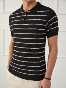 RueChic Polo à demi-zip régulier pour homme tricoté avec rayures texturées – Image 6