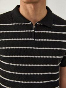 RueChic Polo à demi-zip régulier pour homme tricoté avec rayures texturées – Image 7