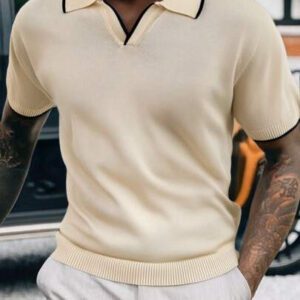 RueChic Polo en tricot uni décontracté pour homme