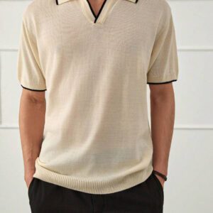 RueChic Polo en tricot uni décontracté pour homme