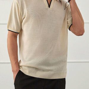 RueChic Polo en tricot uni décontracté pour homme