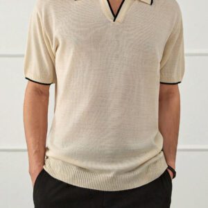 RueChic Polo en tricot uni décontracté pour homme