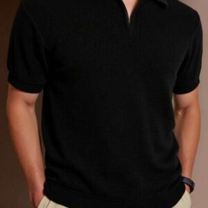 RueChic Polo à demi-zip standard à texture unie pour hommes