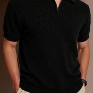 RueChic Polo à demi-zip standard à texture unie pour hommes