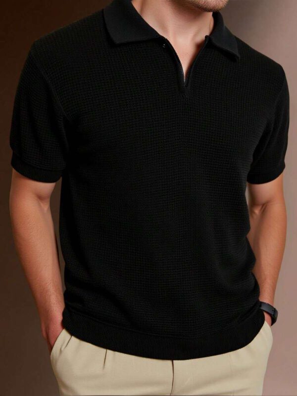 RueChic Polo à demi-zip standard à texture unie pour hommes – Image 2