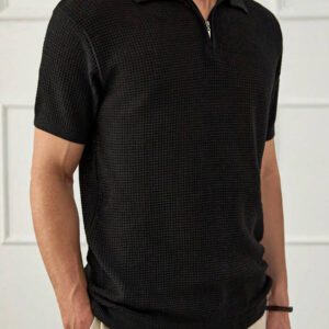RueChic Polo à demi-zip standard à texture unie pour hommes