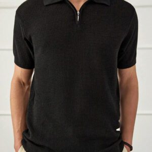 RueChic Polo à demi-zip standard à texture unie pour hommes