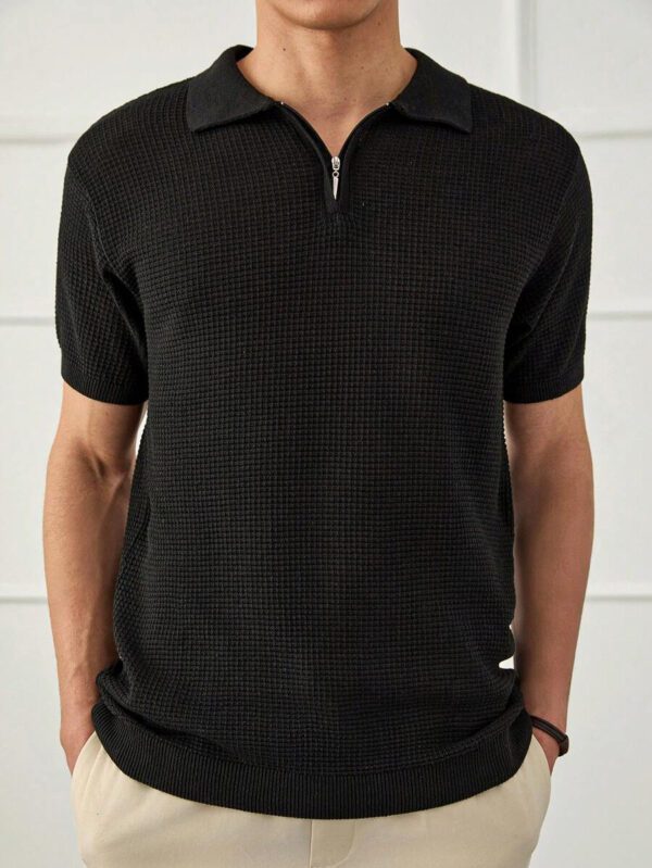 RueChic Polo à demi-zip standard à texture unie pour hommes – Image 5