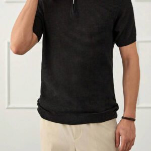 RueChic Polo à demi-zip standard à texture unie pour hommes
