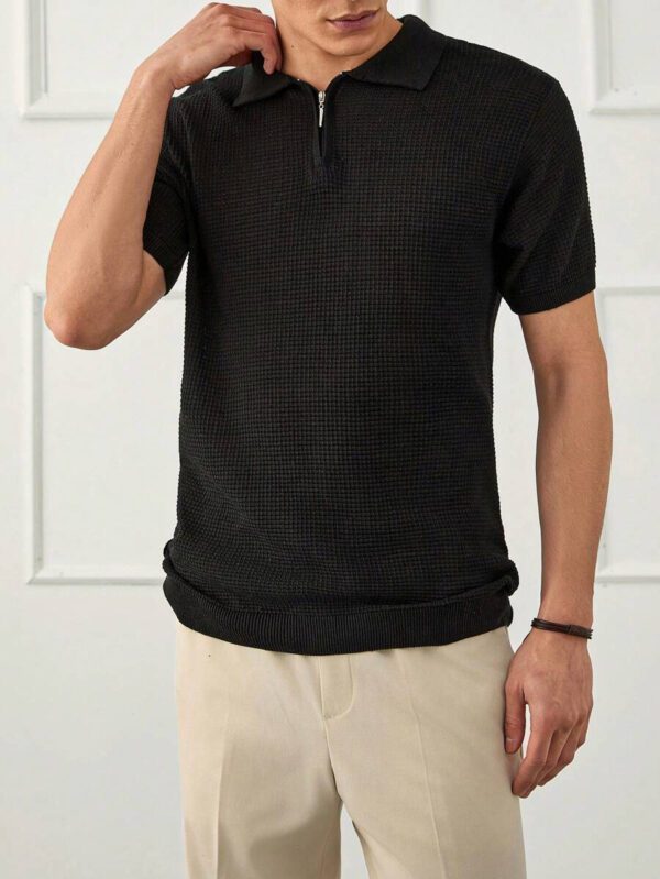 RueChic Polo à demi-zip standard à texture unie pour hommes – Image 6