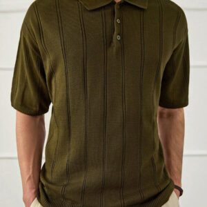 RueChic Chemise polo en tricot regular boutonné décontracté pour homme
