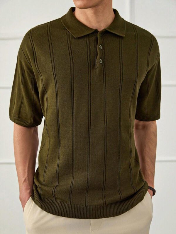 RueChic Chemise polo en tricot regular boutonné décontracté pour homme – Image 4