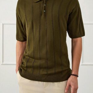 RueChic Chemise polo en tricot regular boutonné décontracté pour homme