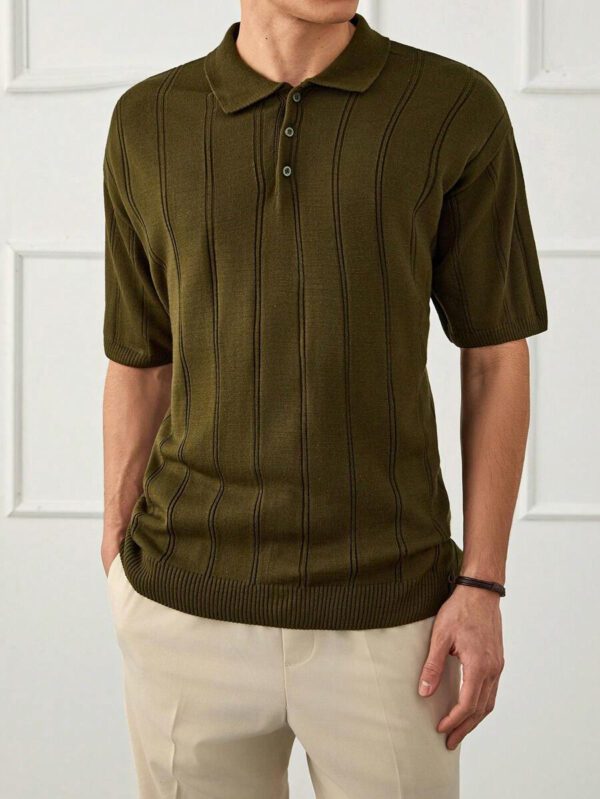RueChic Chemise polo en tricot regular boutonné décontracté pour homme – Image 5