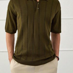 RueChic Chemise polo en tricot regular boutonné décontracté pour homme