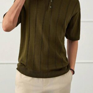 RueChic Chemise polo en tricot regular boutonné décontracté pour homme