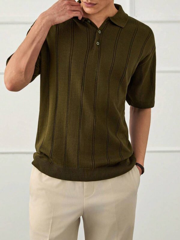RueChic Chemise polo en tricot regular boutonné décontracté pour homme – Image 7