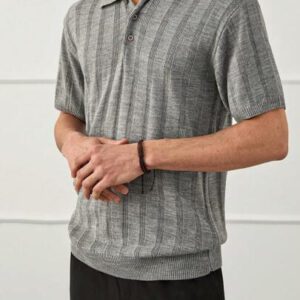 RueChic Chemise polo en maille côtelée régulière, style casual business pour hommes