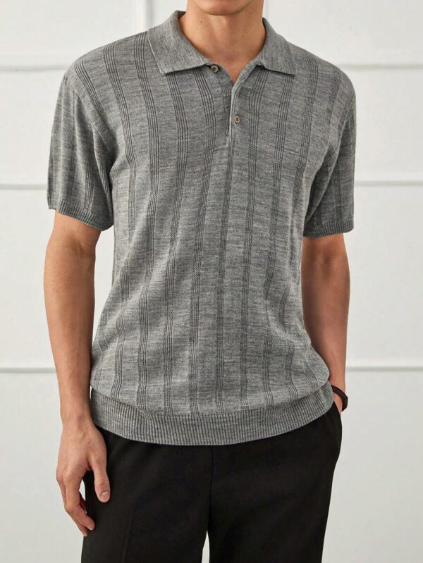 RueChic Chemise polo en maille côtelée régulière, style casual business pour hommes – Image 5
