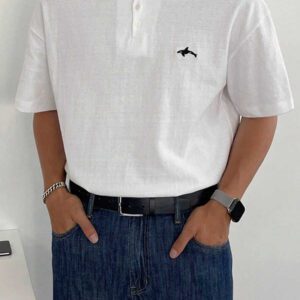 DAZY Chemise de golf style polo blanche avec baleine brodée pour homme