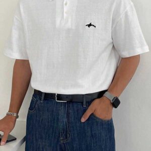 DAZY Chemise de golf style polo blanche avec baleine brodée pour homme