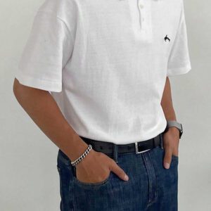 DAZY Chemise de golf style polo blanche avec baleine brodée pour homme