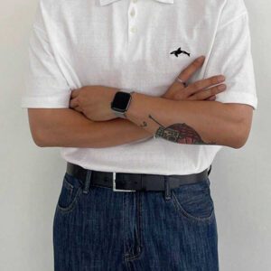 DAZY Chemise de golf style polo blanche avec baleine brodée pour homme
