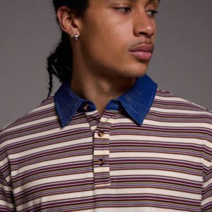 Musero Chemise polo oversize à col contrasté rayé pour le printemps et l'été