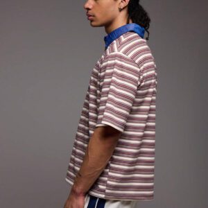 Musero Chemise polo oversize à col contrasté rayé pour le printemps et l'été