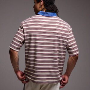 Musero Chemise polo oversize à col contrasté rayé pour le printemps et l'été