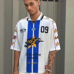 AXEPEAK Polo à manches courtes, décontracté, streetwear, imprimé graphique de baseball/football, coupe courte pour hommes
