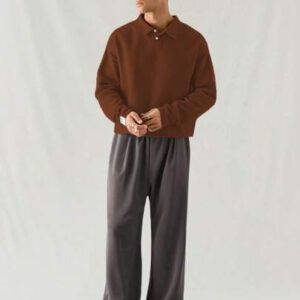 SWAVVY Polo à manches longues en tricot casual pour hommes, col demi-boutonné ample, mode porte quotidienne