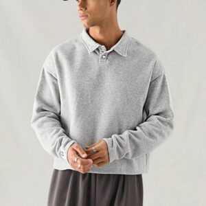 SWAVVY Polo à manches longues en tricot casual pour hommes, col demi-boutonné ample, mode porte quotidienne