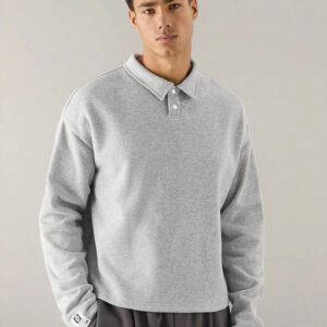 SWAVVY Polo à manches longues en tricot casual pour hommes, col demi-boutonné ample, mode porte quotidienne