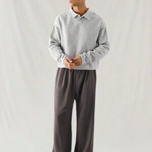 SWAVVY Polo à manches longues en tricot casual pour hommes, col demi-boutonné ample, mode porte quotidienne
