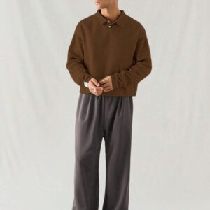 SWAVVY Polo à manches longues en tricot casual pour hommes, col demi-boutonné ample, mode porte quotidienne
