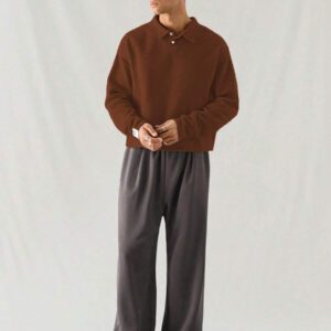 SWAVVY Polo à manches longues en tricot casual pour hommes, col demi-boutonné ample, mode porte quotidienne