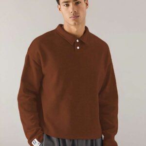 SWAVVY Polo à manches longues en tricot casual pour hommes, col demi-boutonné ample, mode porte quotidienne