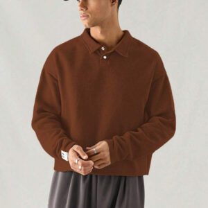 SWAVVY Polo à manches longues en tricot casual pour hommes, col demi-boutonné ample, mode porte quotidienne