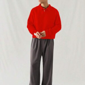 SWAVVY Polo à manches longues en tricot casual pour hommes, col demi-boutonné ample, mode porte quotidienne