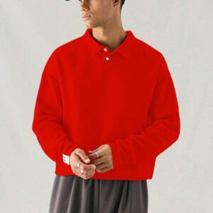 SWAVVY Polo à manches longues en tricot casual pour hommes, col demi-boutonné ample, mode porte quotidienne