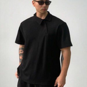DAZY Chemise polo à col unicolore de couleur foncée pour hommes, été